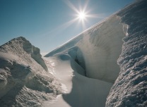 A crevasse covered with snow